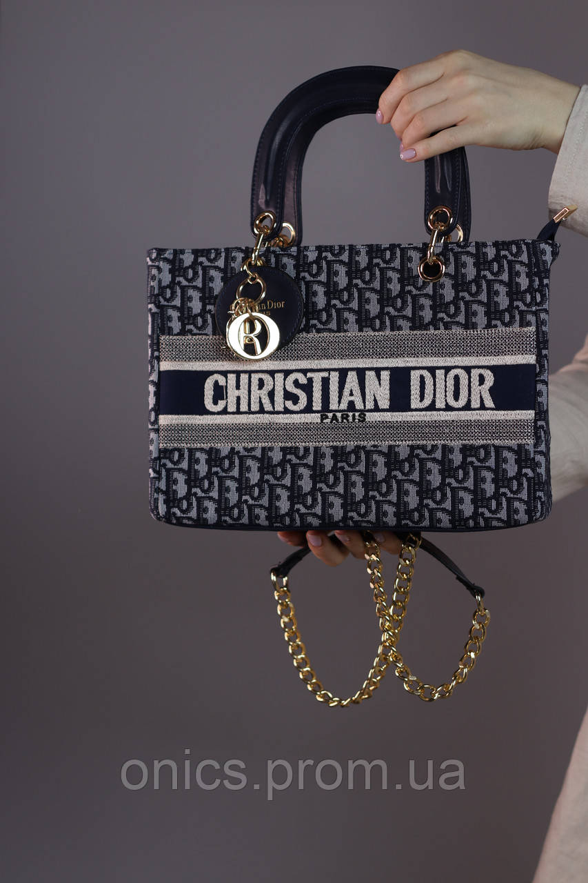 Женская сумка Christian Dior dark blue with gold, женская сумка, брендовая сумка, Кристиан Диор темно-синего ц - фото 3 - id-p1930975917