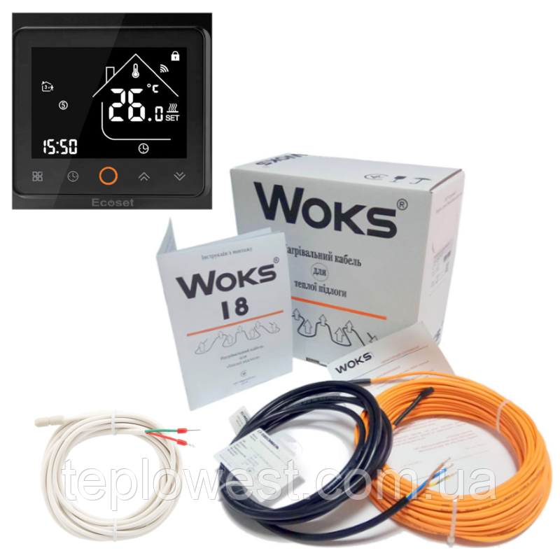 Нагрівальний кабель Woks – 18 430 Вт ( 24 м.) з терморегулятором Ecoset PWT 002 WI-FI