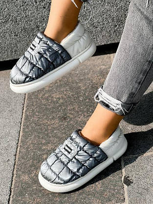Дутики короткі хутряні угги низькі не промокаючі Superme GREY зимові теплі, фото 4