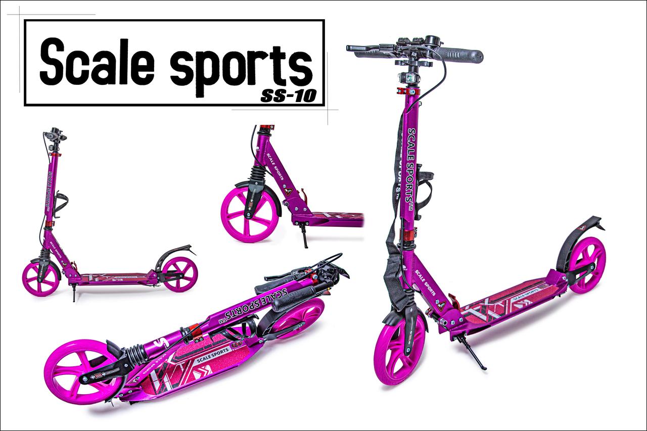 Самокат для дівчаток Scale Sports SS-10. Ручні гальма, 2 амортизатори. Колір рожевий