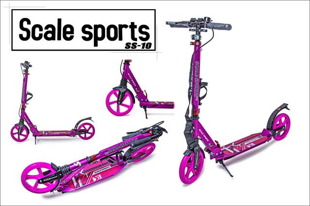 Самокат для дівчаток Scale Sports SS-10. Ручні гальма, 2 амортизатори. Колір рожевий