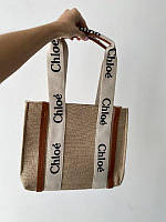 Женская сумка бежевая с короткими ручками Chloe молодежная большая сумка-шопер стильная текстильная