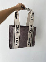 Жіноча сумка сіра з короткими ручками Chloe молодіжна велика сумка-шопер стильна текстильна