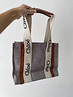 Женская сумка серая с короткими ручками Chloe молодежная большая сумка-шопер стильная текстильная