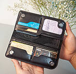 Довге чоловіче портмоне з натуральної шкіри з тисненням Карпати чорний | Чоловічий клатч з ремінцем опціонально, фото 9