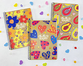 Зошит А5 На спіралі Обкладинка картон крафт 96 арк. У клітину 6114К Школярик