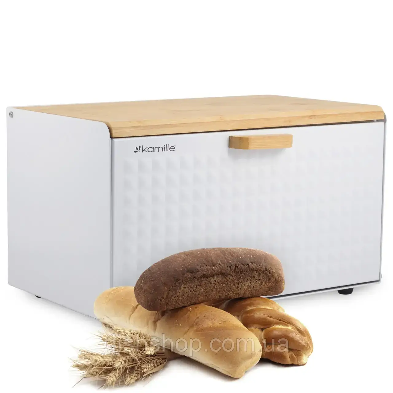 Хлібниця Kamille 35,8см нержавіюча сталь та бамбук (колір білий), фото 1