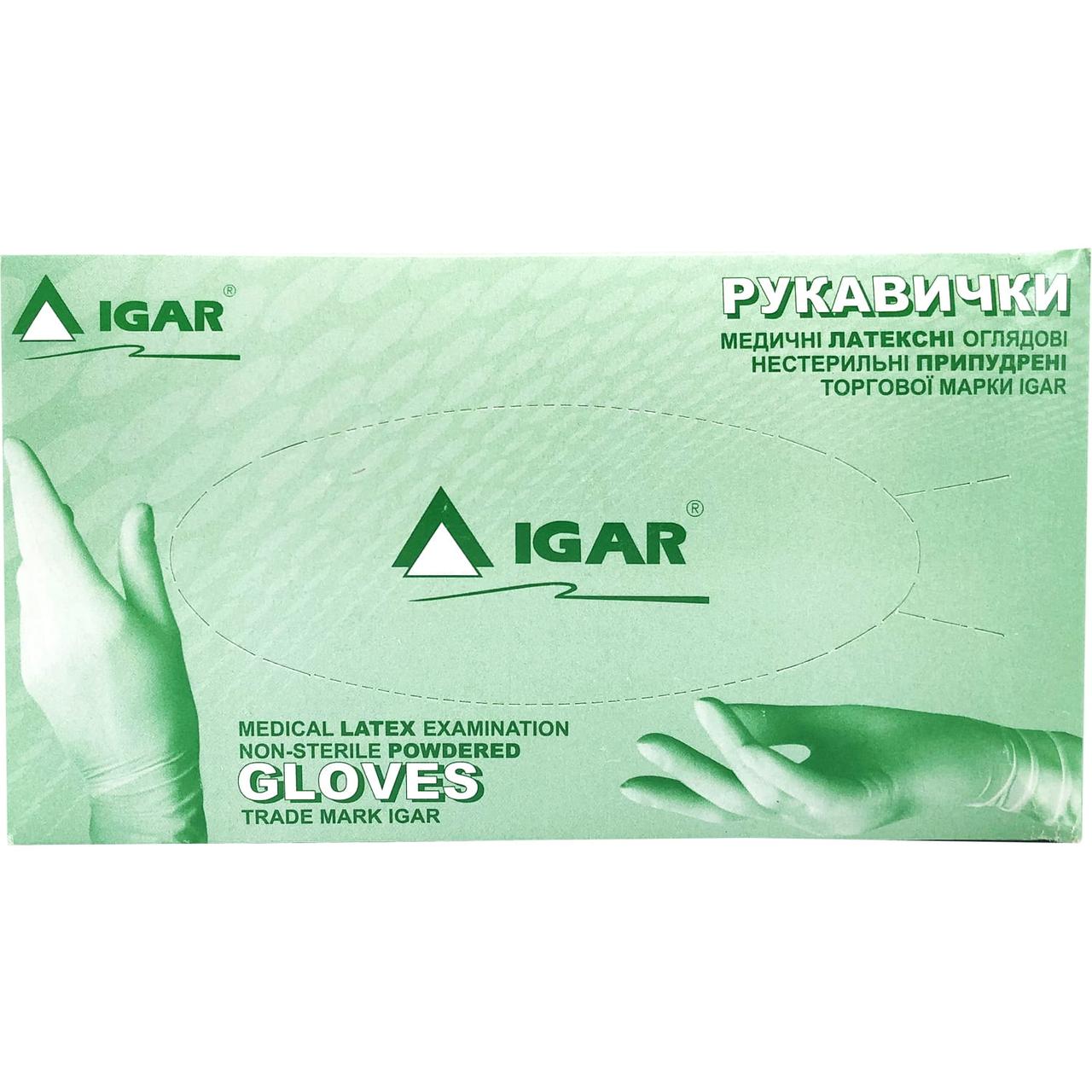 Рукавички латексні IGAR з пудрою, розміри С, М, Л, ХЛ
