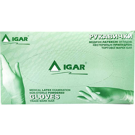 Рукавички латексні IGAR з пудрою, розміри С, М, Л, ХЛ, фото 1