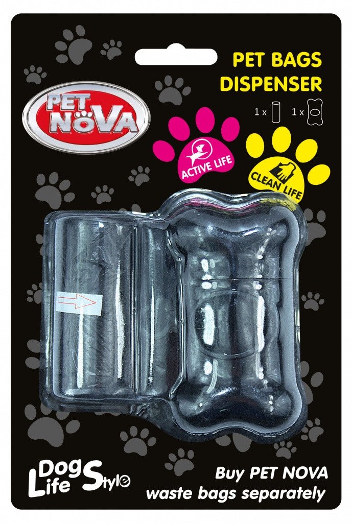 Контейнер з пакетами Pet Nova для прибирання за собакою чорний