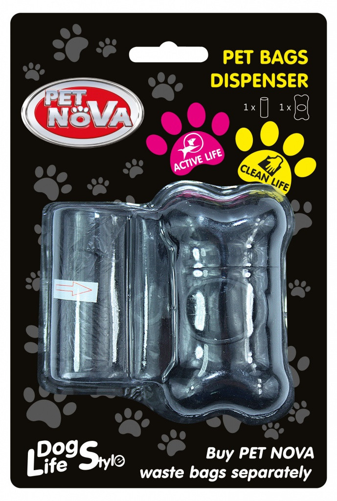 Контейнер з пакетами Pet Nova для прибирання за собакою чорний, фото 1
