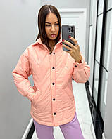 Куртка рубашка женская осень-весна стеганая розовый/розовая | Женская демисезонная куртка модная на кнопках