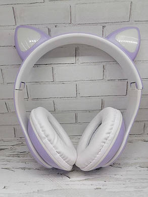 Дитячі бездротові блютуз-навушники Headset CATs P15M з котячими вушками фіолетовий, фото 1