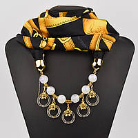 Шарф жіночий No22 двоколірний з малюнками тканина поліестер із різними типами намистин і елементами розмір 147х14 см