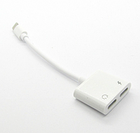 Адаптер 2в1 Lightning переходник на наушники айфон для музыки с зарядкой, белый (KG-9694)