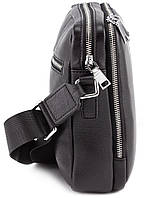 Чёрная кожаная сумка мессенджер на два отделения Marco Coverna 7705-1A black хорошее качество