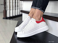 Женские стильные кроссовки Alexander McQueen белые с красным прошитые, только 36 39 41