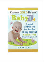 California Gold Nutrition, вітаміни D3 , витамин Д3 baby у рідкій формі для дітей, 10 мкг (400 МО), 10 мл