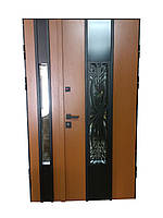 Металлическая дверь утепленная с полимер накладкой, склопакетами и ковкой