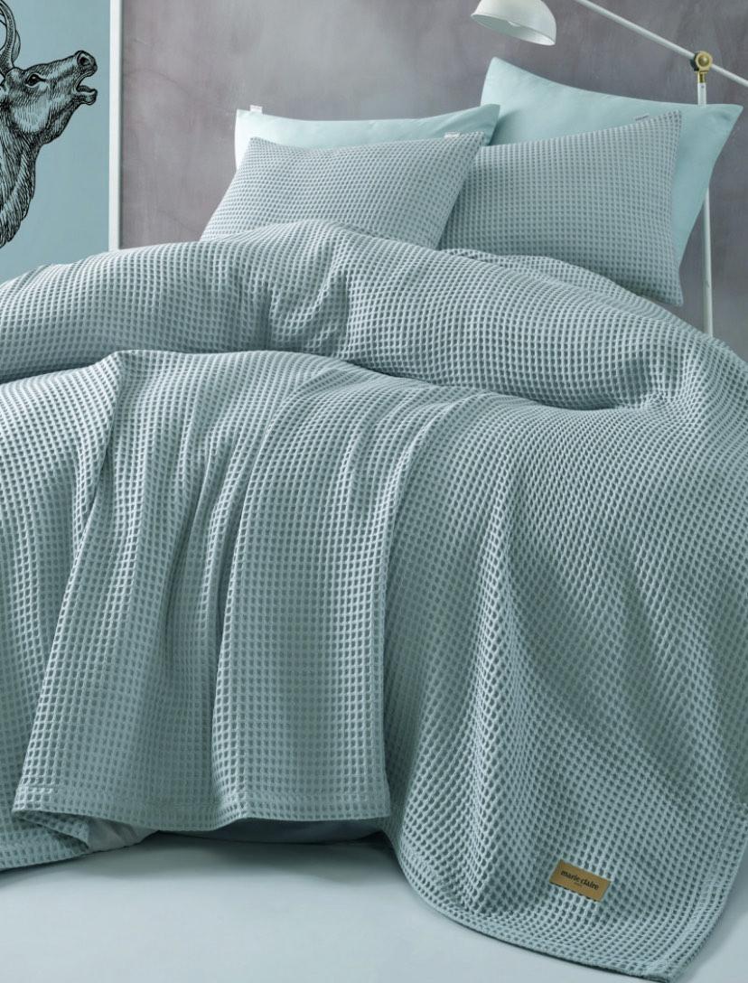 Покривало вафельне піке євро розмір 240 на 260 см з наволочками Marie Claire Туреччина сіре, фото 1