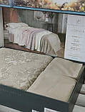 Постільна білизна з велюровим покривалом євро розмір Pupilla Home Sophia Koyu Bej, фото 3