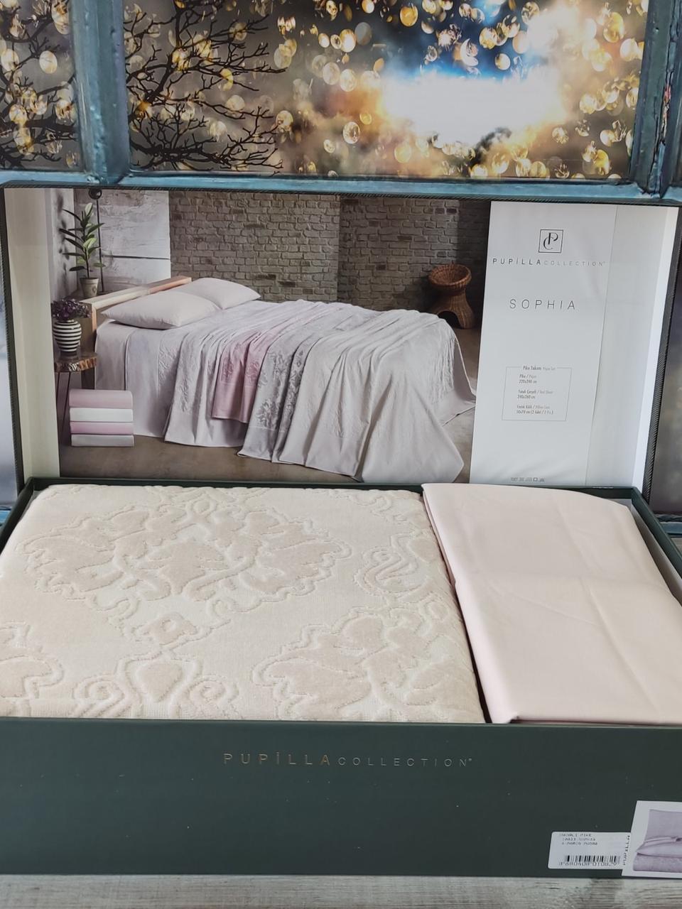 Постільна білизна з велюровим покривалом євро розмір Pupilla Home Sophia Pudra