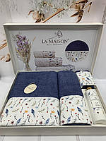 Набор махровых полотенец 3 штуки в коробке банное лицевое для рук и парфюм для дома La Maison 01