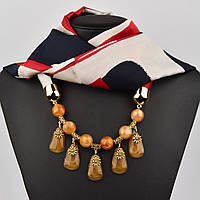 Шарф жіночий No 6 триколірний тканина поліестер із різними типами намистин і різними елементами розмір 147х14 см