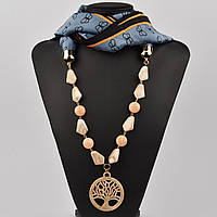 Шарф жіночий No25 триколірний з метеликами тканина поліестер із різними типами намистин і елементами розмір 147х14 см