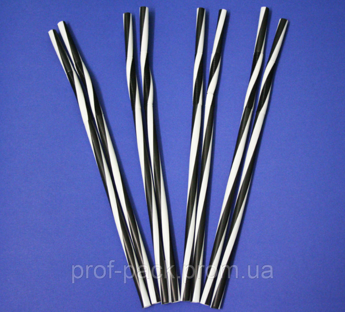 Трубочка для фреша прямая Винт бело-черная 250 мм d=8 мм 500 шт/уп - фото 1 - id-p25557872