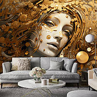 3д фотообои для спальни 368x280 см Фантастическое изображение девушки в золотых узорах (14705P10) +клей