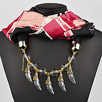 Шарф жіночий No18 різнобарвна тканина поліестер із різними типами намистин і різними елементами розмір 147х14 см