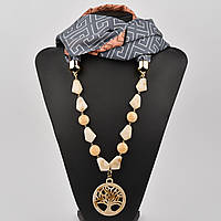 Шарф жіночий No19 двоколірний із візерунками тканина поліестер із різними типами намистин і елементами розмір 147х14 см