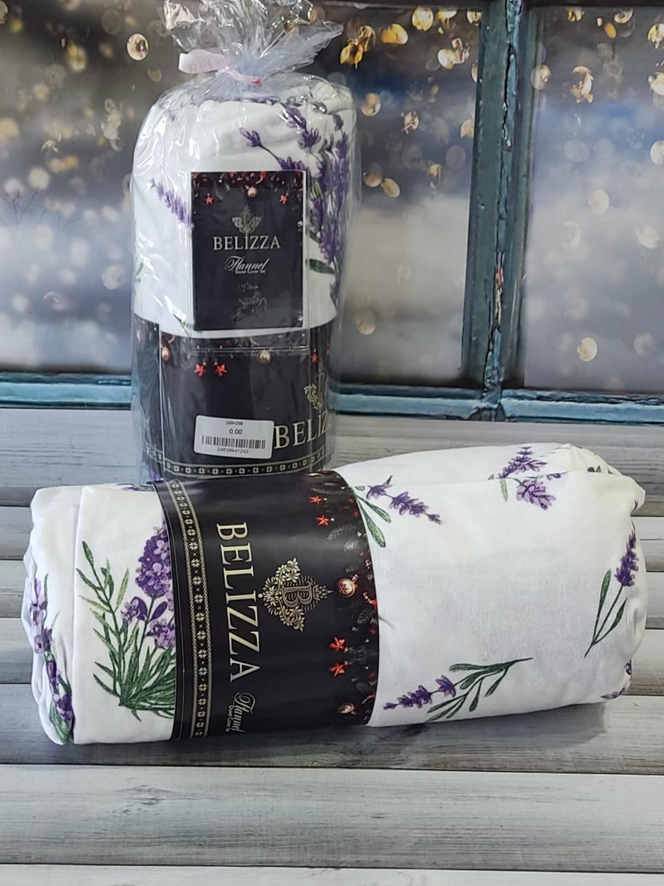 Простирадло на гумці фланелеве байкове 180х200см і 2 наволочки Belizza Home Premium Lavander