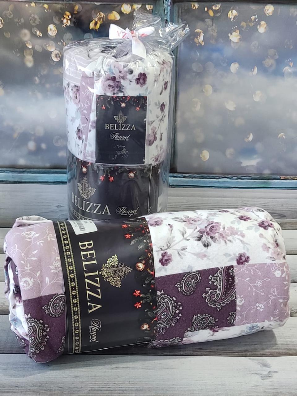 Простирадло на гумці фланелеве байкове 160х200см і 2 наволочки Belizza Home Premium Plaid purple
