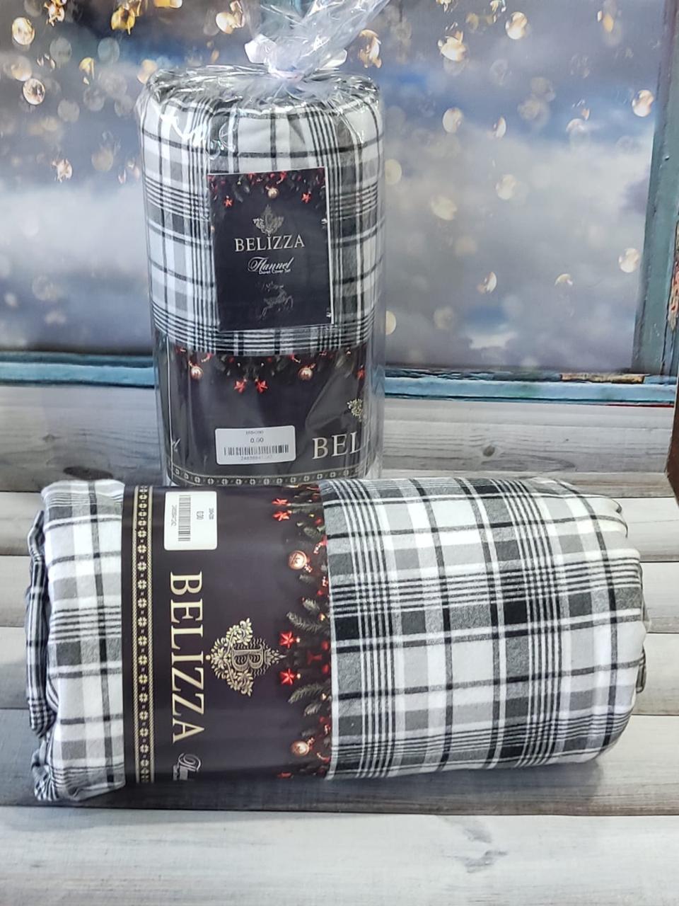 Простирадло на гумці фланелеве байкове 180х200см і 2 наволочки Belizza Home Premium Plaid purple