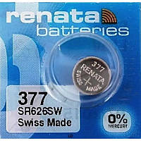 Батарейка серебрянно-цинковая Renata 377 SR626SW (G4, LR66, 376), 1.55V, блистер 10шт разрывной, цена за