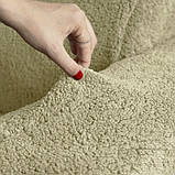 Чохли натяжні на диван і два крісла плюшеві хутряні Venera колір пісочний, фото 7