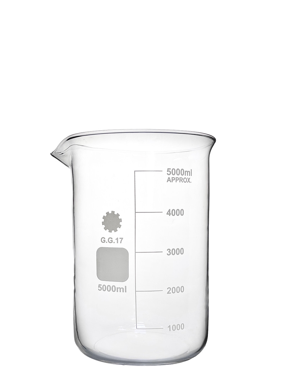 Cклянка хімічна низька з мітками і носиком 5000 мл, Boro 3.3