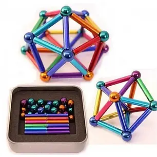 Конструктор магнітний неокуб кульки та палички, головоломка магнітний конструктор неокуб стрижні кольорові, фото 2