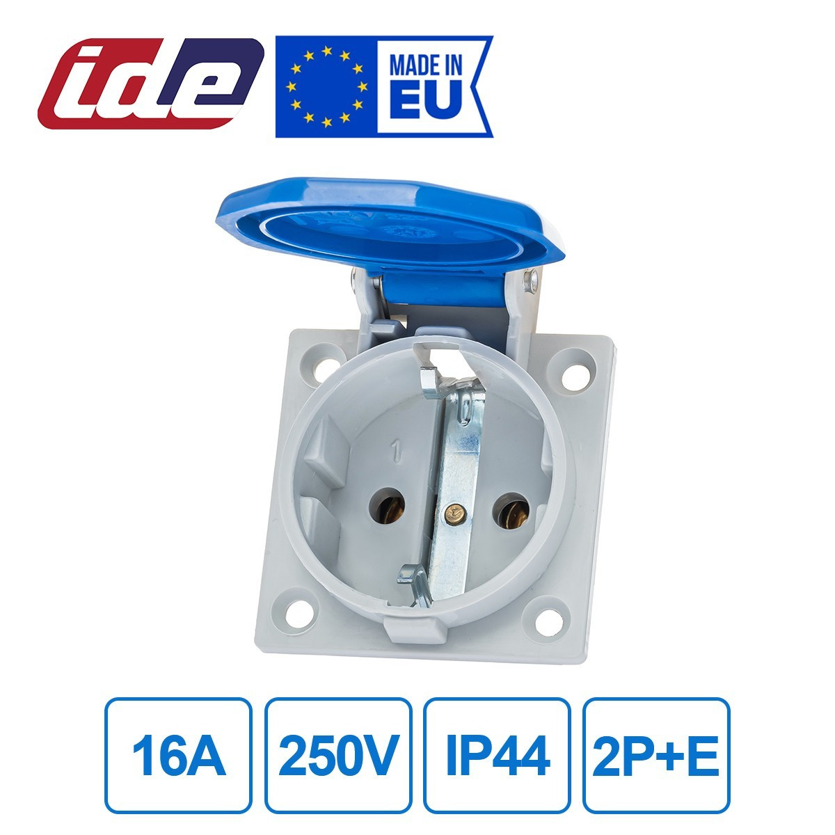 Розетка силовая SCHUKO 16A 250В 2P+E IP44 IDE Синий (102) (ID ...