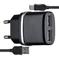 Сетевое зарядное устройство Hoco C12 Smart dual USB charger set with Micro cable(EU) 2USB 2.4A Black