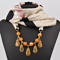 Шарф жіночий No27 триколірний у горошок тканину поліестер із різними типами намистин і елементами розмір 147х14 см