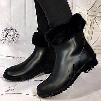Женские резиновые сапоги ботинки с утеплителем черные