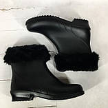 Жіночі гумові чоботи черевики з утеплювачем чорні, фото 3