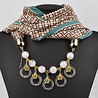 Шарф жіночий No24 різнобарвна тканина поліестер із різними типами намистин і різними елементами розмір 147х14 см