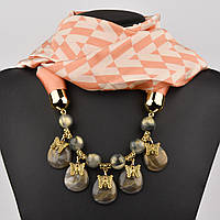 Шарф жіночий No14 персиковий з візерунками тканина поліестер із різними типами намистин і елементами розмір 147х14 см