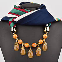 Шарф жіночий No20 різнобарвний із візерунками тканина поліестер із різними типами бус і елементами розмір 147х14 см