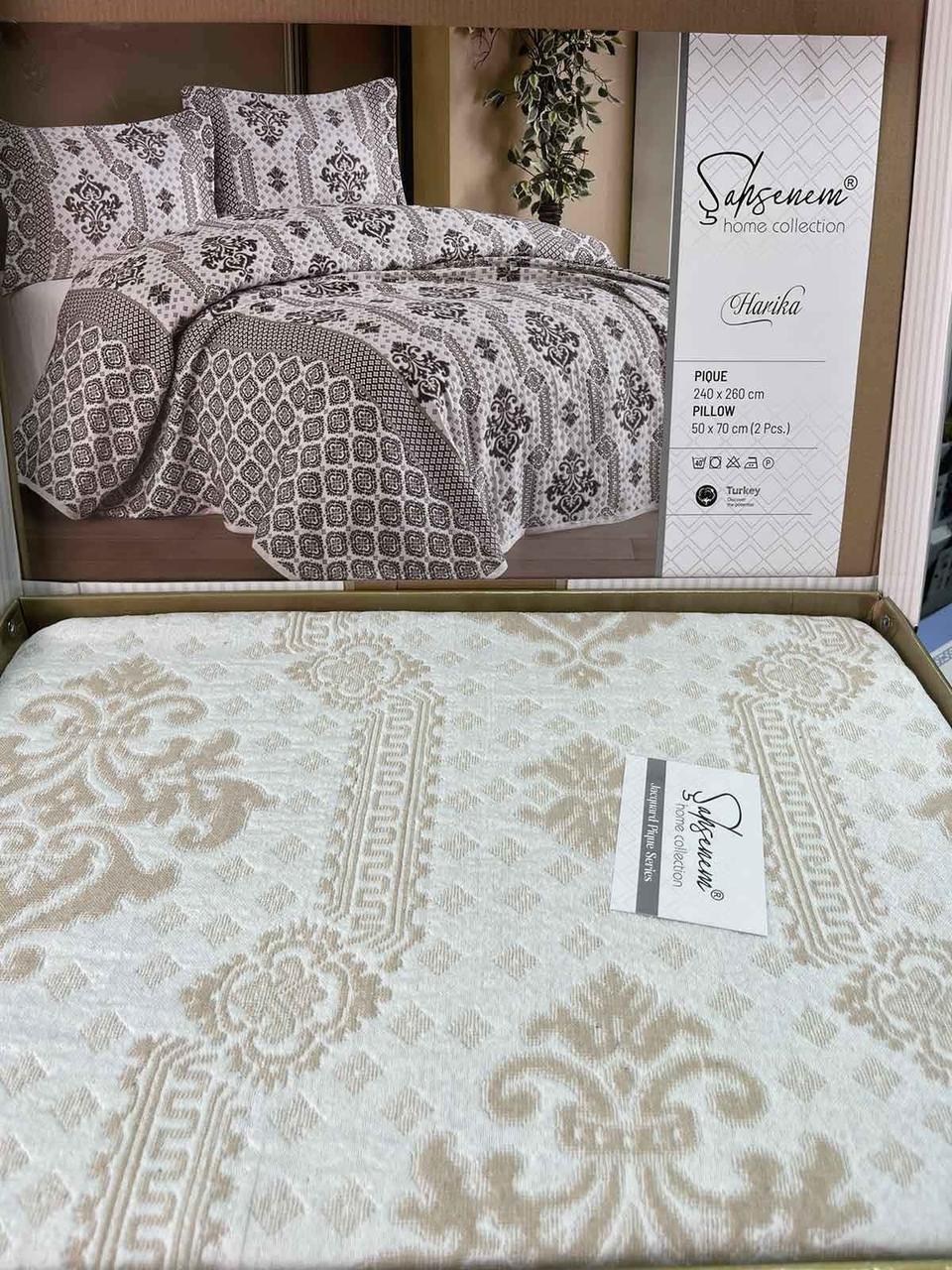 Покривала та наволочки з гобелена 240х260 якісне, двостороннє покривало на ліжко і наволочки Бежевий, фото 1