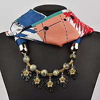 Шарф жіночий No4 різнобарвний із візерунками тканина поліестер із різними типами бус і елементами розмір 147х14 см